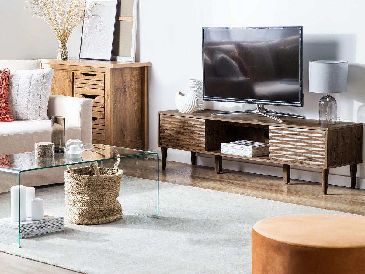 TV-MÖBEL Dunkler Holzfarbton Kayan - Dunkelbraun, Holzwerkstoff (160/46/40cm) - Beliani