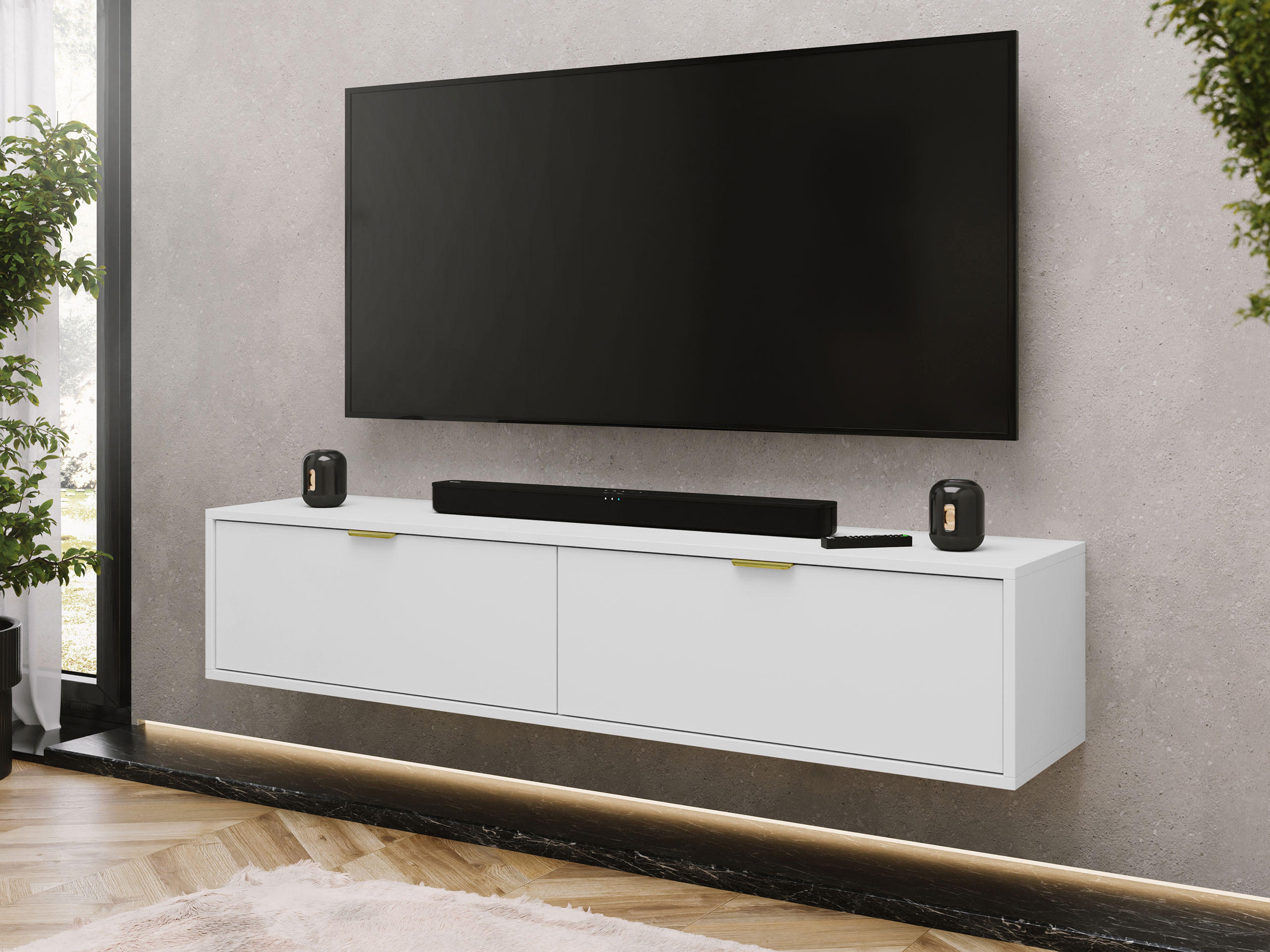 TV-LOWBOARD Senna 175 - Goldfarben/Weiß, Holzwerkstoff/Metall (175/30/33cm) - MIRJAN24