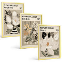 BILDER SET 3er Set - 40x60 cm Goldrahmen - Retro-Blumen aus Städten rund um die Welt - Goldfarben, Kunststoff (40/60cm) - TULUP
