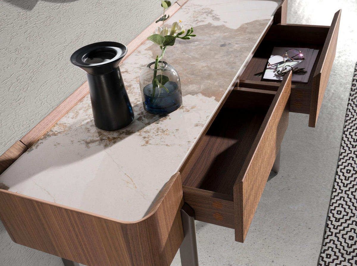 KONSOLENTISCH Rechteckiger Konsolentisch aus Porzellanmarmor, Nussbaum und dunklem Metallic-Stahl 120/40/76 cm - Walnussfarben/Weiß, Holz (120/76/40cm) - ANGEL CERDA