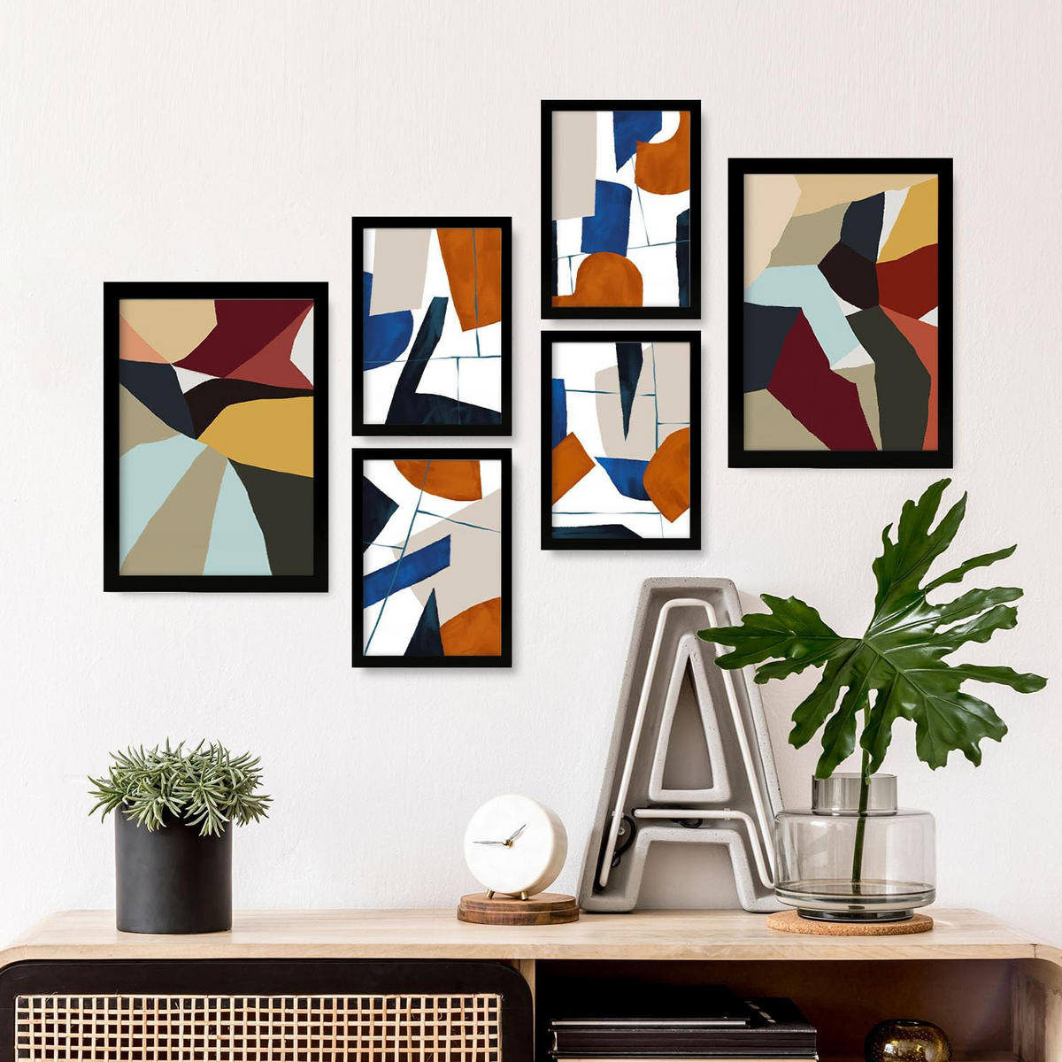 POSTER Set Mit 6 Farbige Kanten In Form Abstracts Ästhetische Dekorative Gemälde Für Ihr Wohnzimmer, Schlafzimmer, Zuhause A3 & A4 Schwarzer Rahmen - Schwarz, Papier (29/3cm) - Nacnic
