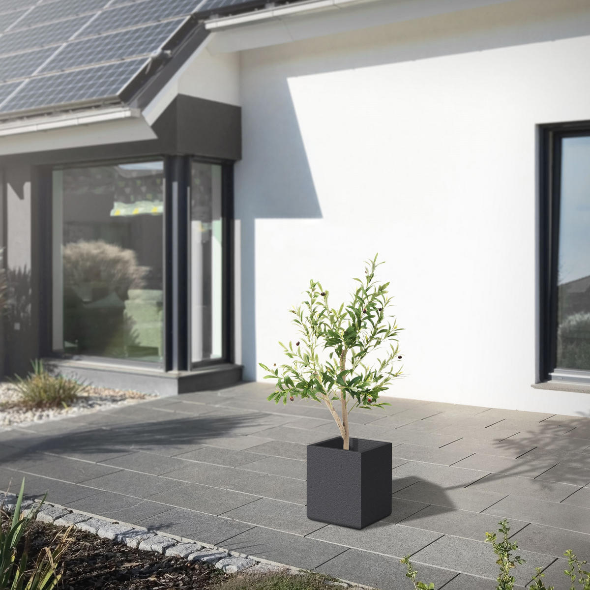 KUNSTPFLANZE Olive - Anthrazit/Grün, Holz/Kunststoff (120cm) - ML-DESIGN