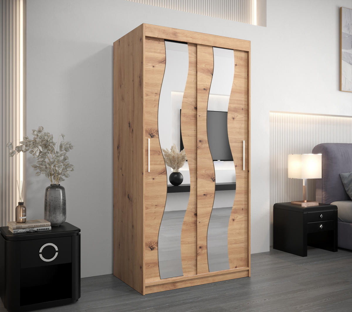 SCHWEBETÜRENSCHRANK 200/100/62 2-türig - Silberfarben/Eiche Artisan, Holz/Kunststoff (100/200/62cm) - Abiks Möbel