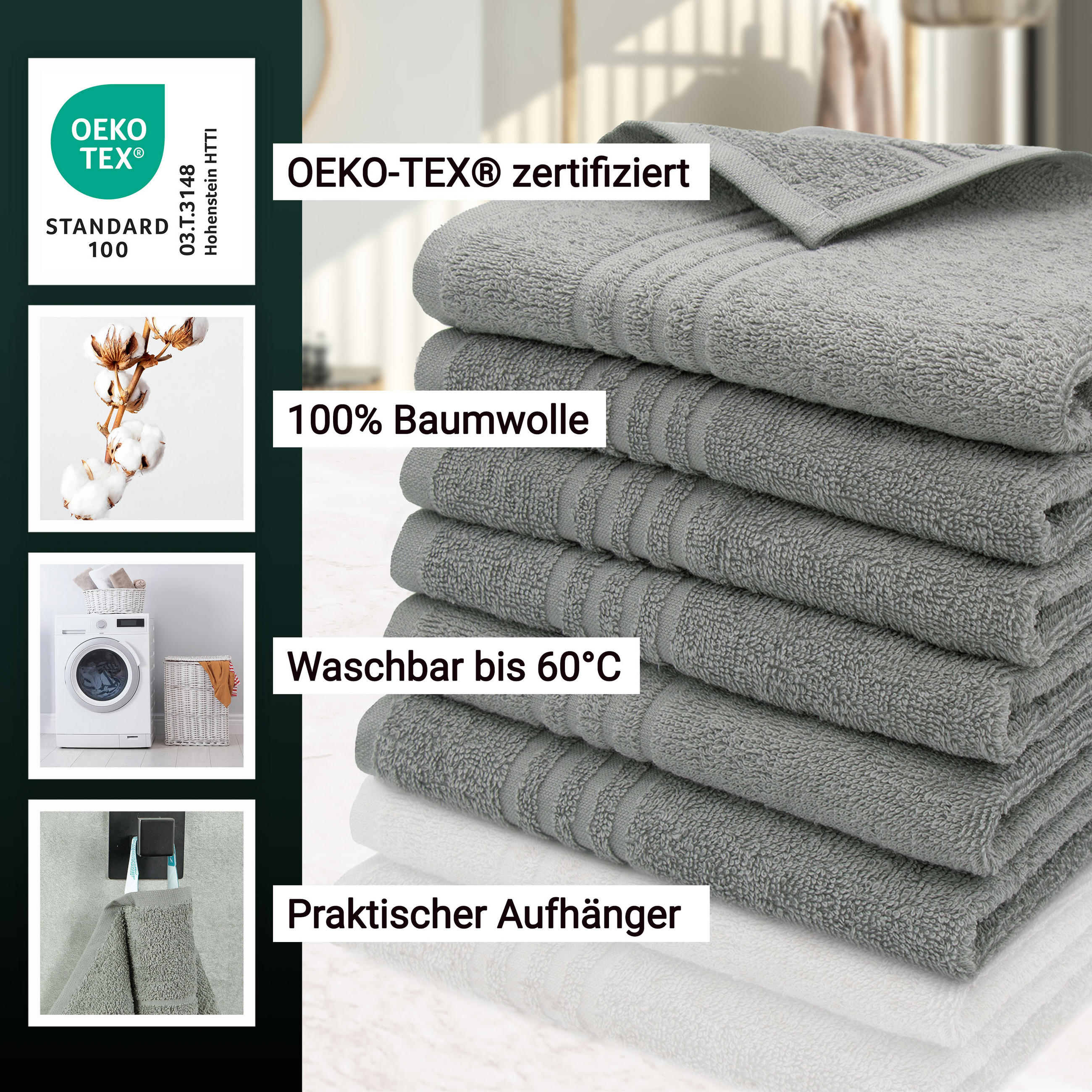 GÄSTETÜCHER, 6er-Set, 40x60 cm, 100% Baumwolle, Grau - Grau, Textil (40/60cm) - Zollner