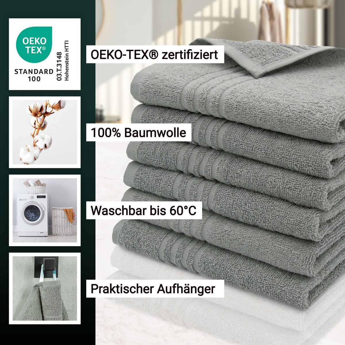 GÄSTETÜCHER, 6er-Set, 40x60 cm, 100% Baumwolle, Grau - Grau, Textil (40/60cm) - Zollner