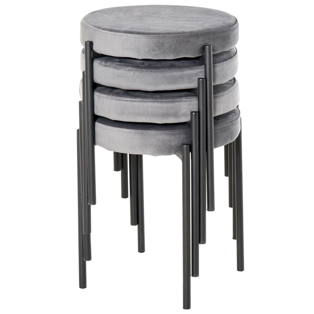 ESSZIMMERHOCKER DE-06863 4er-Set stapelbar mit Samtoptik Grau - Dunkelgrau, Textil/Metall (41.5/46/41.5cm) - ComfortXL