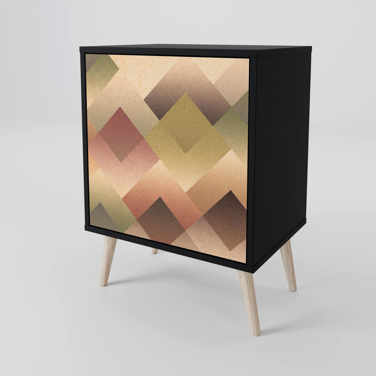 SIDEBOARD GEOMETRIC FUSION, Schwarz, 57,5x42x75,5 cm, Goldfarbene Metallfüße - Goldfarben/Multicolor, Holzwerkstoff/Metall (57.5/75.5/42cm) - SpaceRebels