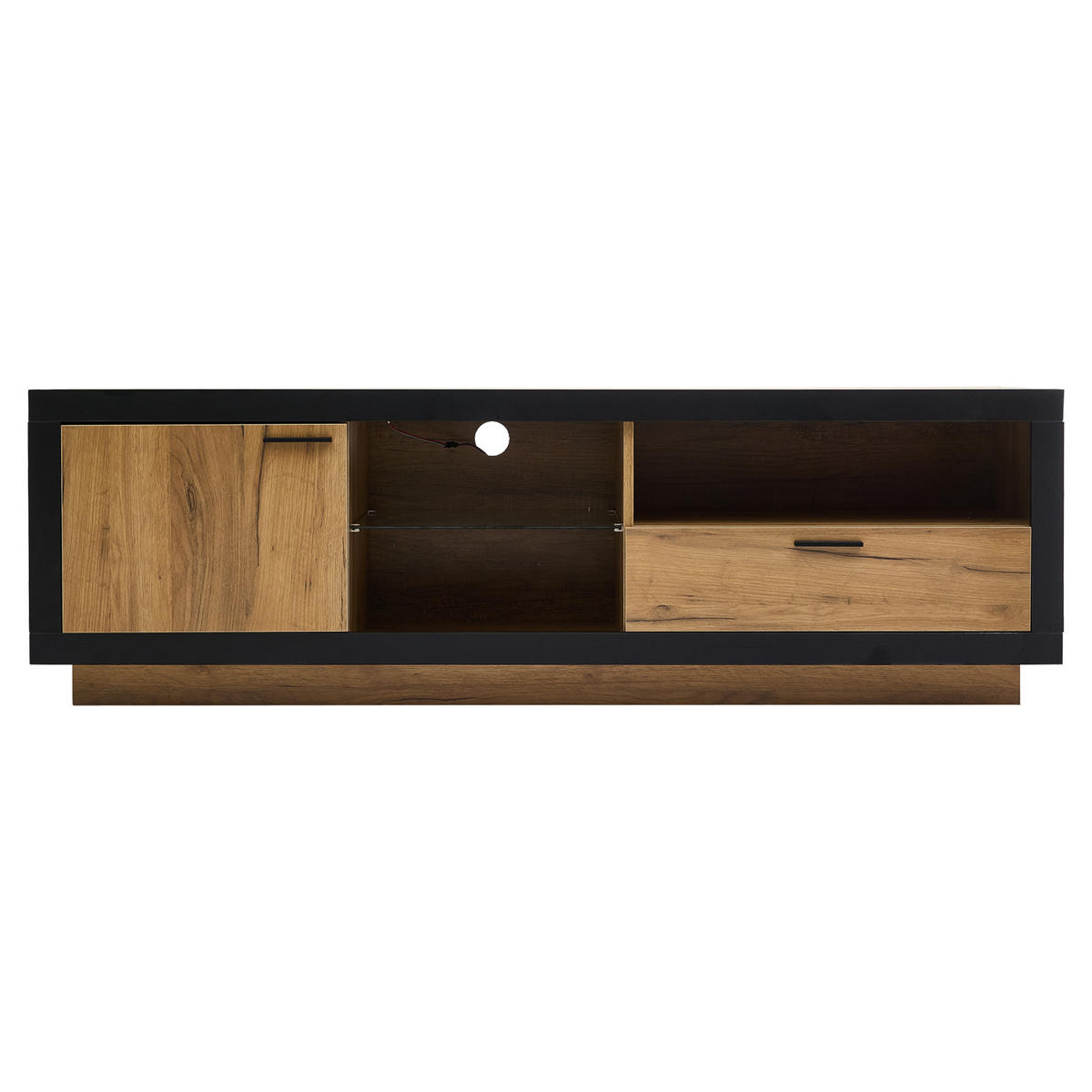 TV-ELEMENTLED 160x40x50cm mit App-Steuerung und Glasböden Schwarz-Eiche - Schwarz, Holz (50.8/14.61/74.3cm) - Raelunyi