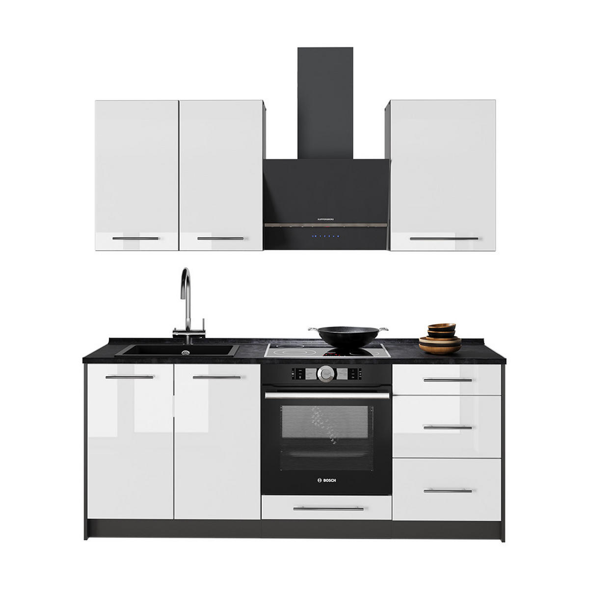 ENKELKÖK Fame-Line, Vit högblank/antracit, 190 cm AP Marble - Antracit/Vit högglans, Träbaserade material (190/82/60cm) - Vicco