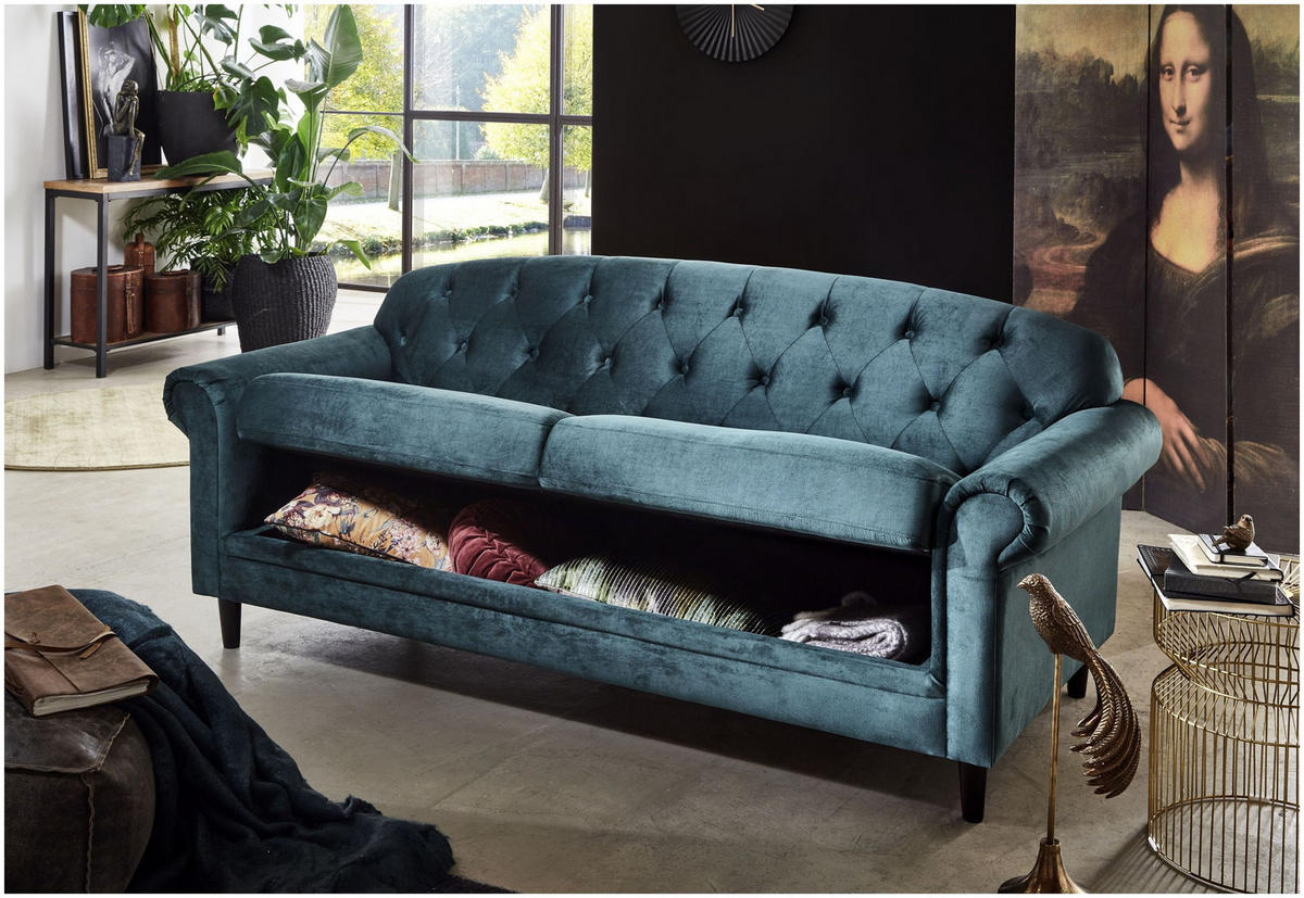 SOFA Carla Samt Waldgrün - Waldgrün, Textil (210/85/88cm) - ATLANTIC home collection