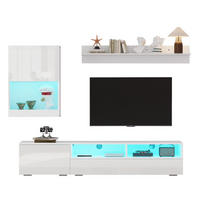 TV-WOHNWAND 3-tlg. 175 cm mit LED Weiß Hochglanz - Weiß, Holzwerkstoff (39/34/175cm) - Beauniv