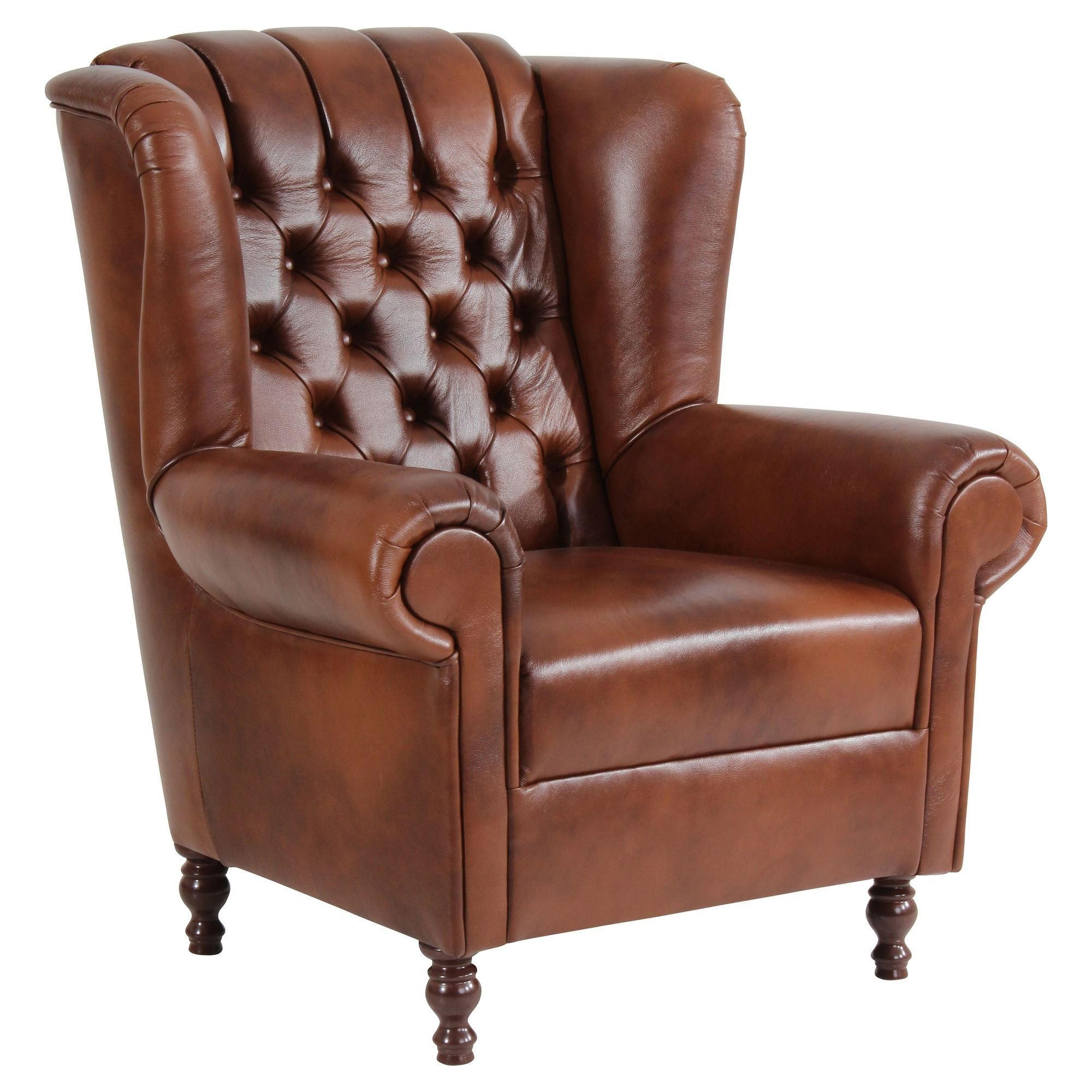 OHRENBACKENSESSEL Katreen Bezug Wischleder Buche nussbaum dunkel / braun - Braun, Leder (91/101/90cm) - 58aufmkessel