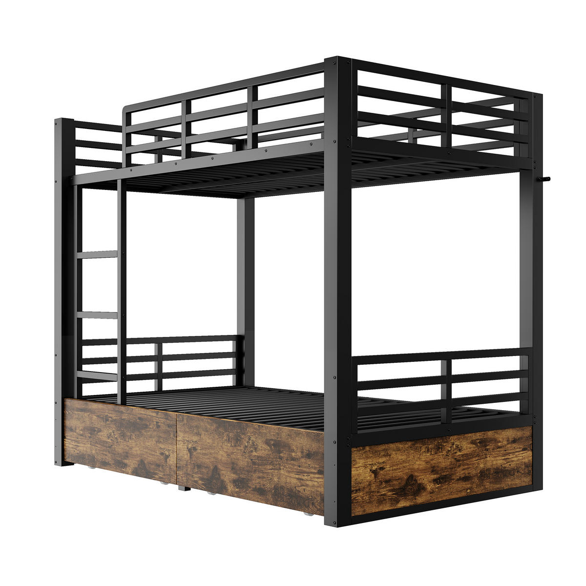 ETAGENBETT 90/200 cm & 90/200 cm in Schwarz Kinderbett mit 2 Schubladen und Leiter Metall-Design - Schwarz, Holzwerkstoff/Metall (90/200cm) - STILVORA