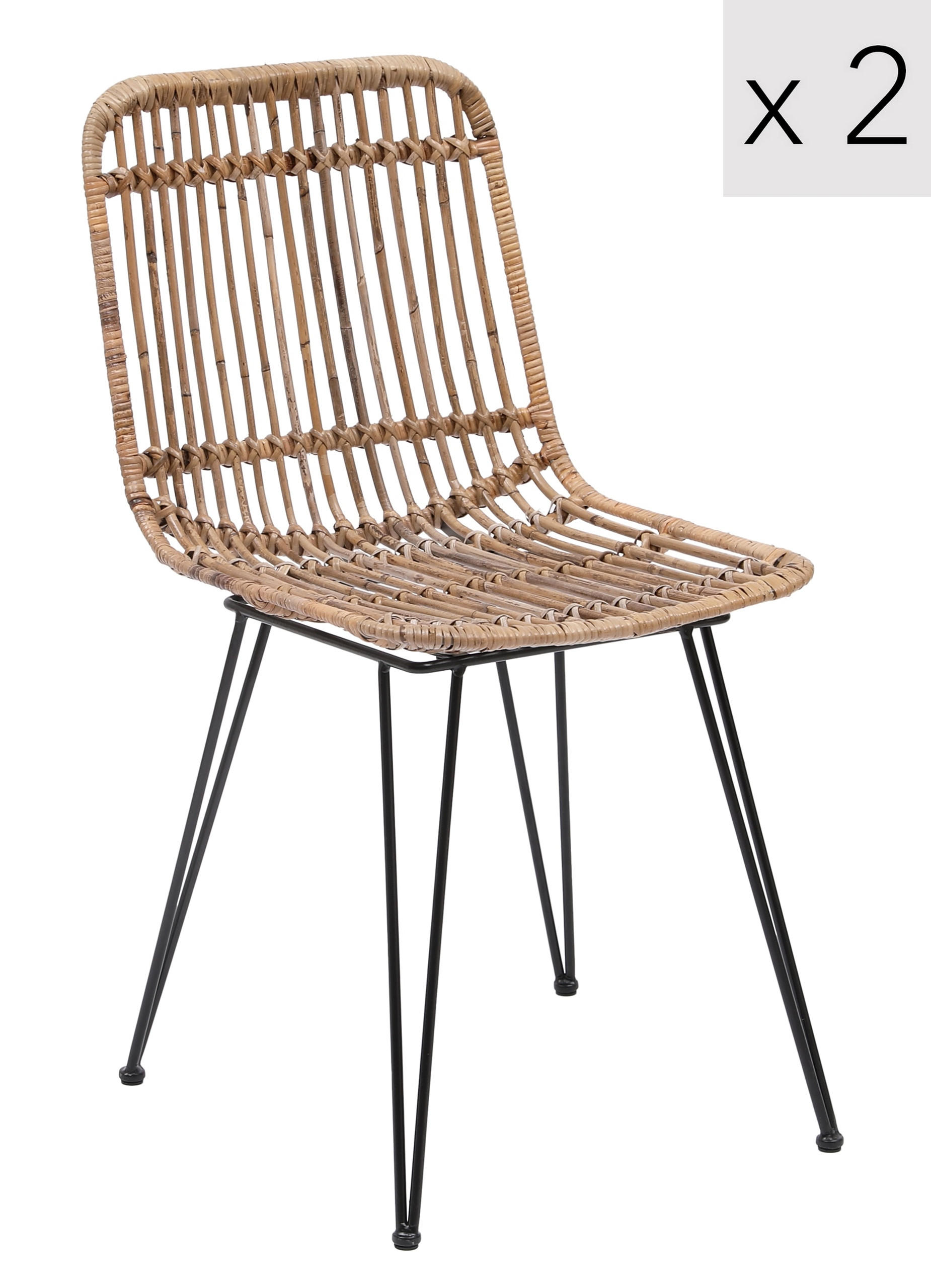 STUHL 2er-Set Rattan Braun - Braun, Holz (42/82/46cm) - Nordlys