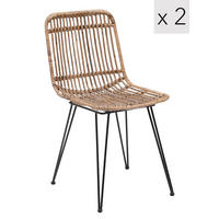 STUHL 2er-Set Rattan Braun - Braun, Holz (42/82/46cm) - Nordlys