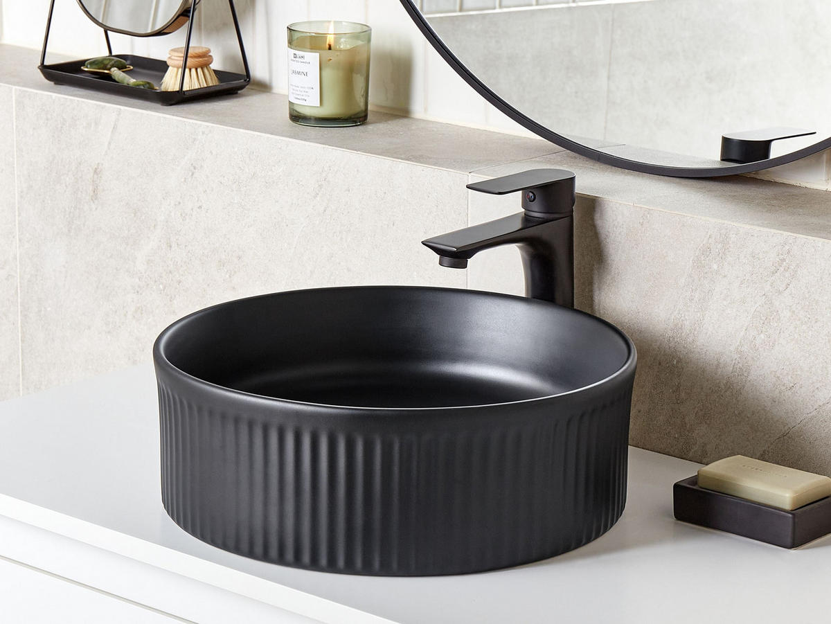 AUFSATZWASCHBECKEN Schwarz 37 cm Keramik Geldo - Schwarz, Keramik (37/13/37cm) - Beliani