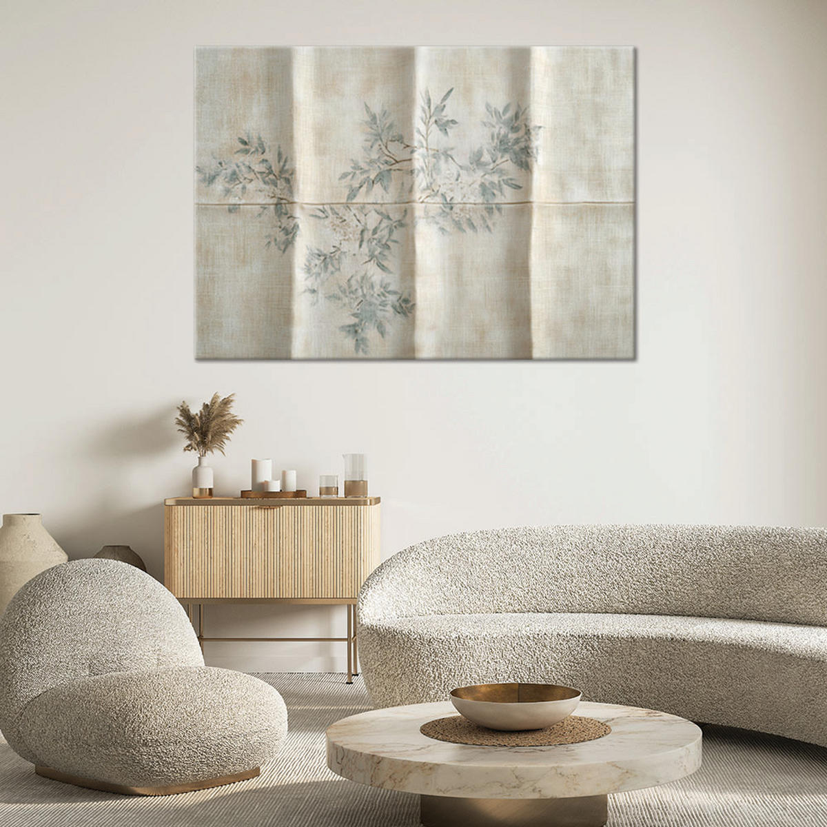 WANDBILD blätter eines strauches auf einem strukturierten hintergrund - Grau, Textil (60/40cm) - Feeby