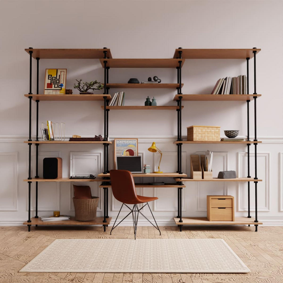 SCHREIBTISCH mit Regal 185x235x35/52,5cm - Eiche San Remo, Metall (235/185/52.5cm) - AR Shelving