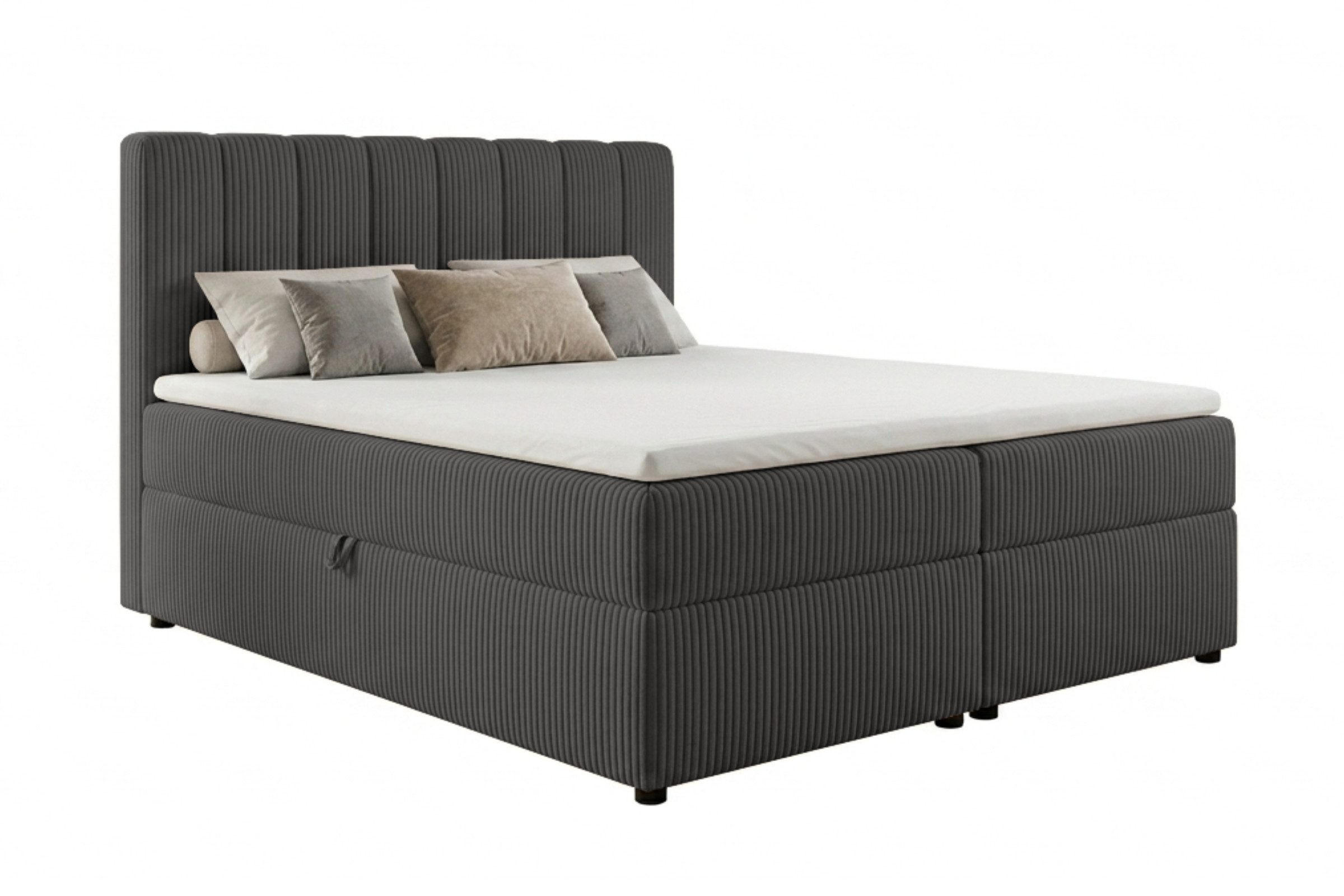 BOXBETT VICTOR 160/200 in Cord Anthrazit H3 - Anthrazit, Holz/Holzwerkstoff (160/200cm) - Deine Möbel 24