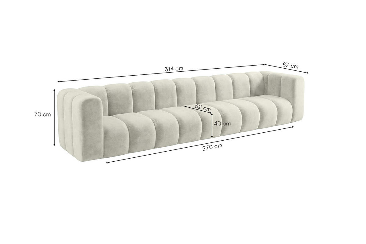 POHOVKA 5místná Modulární, Sametová Látka Riviera, Ecru, GRAND - krémová, dřevo (314/70/89cm) - Kaiser Möbel