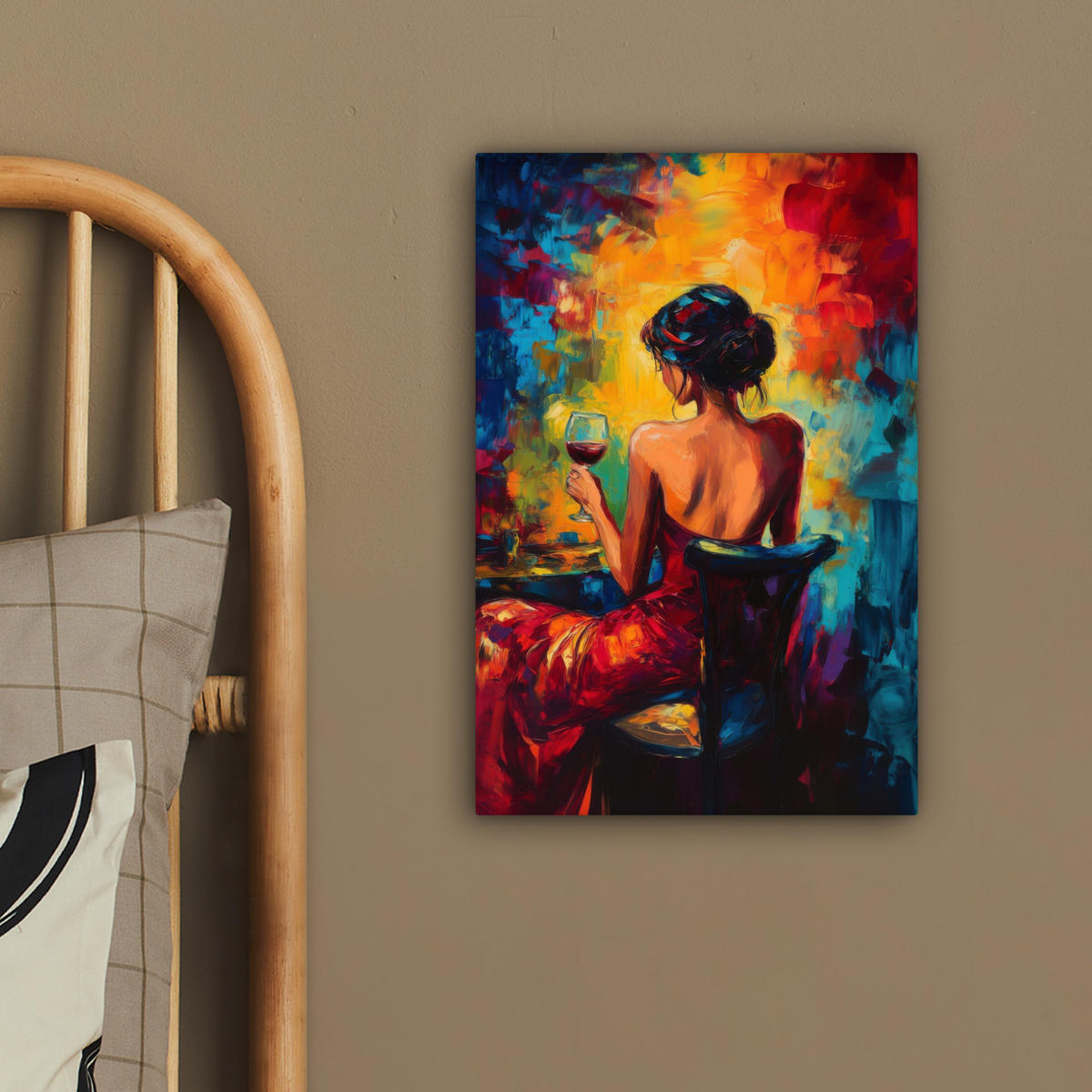 LEINWANDBILD Wein - Frau - Stimmungsvoll - Farbenfroh 20x30 cm - Bordeaux, Textil (20/30cm) - MuchoWow