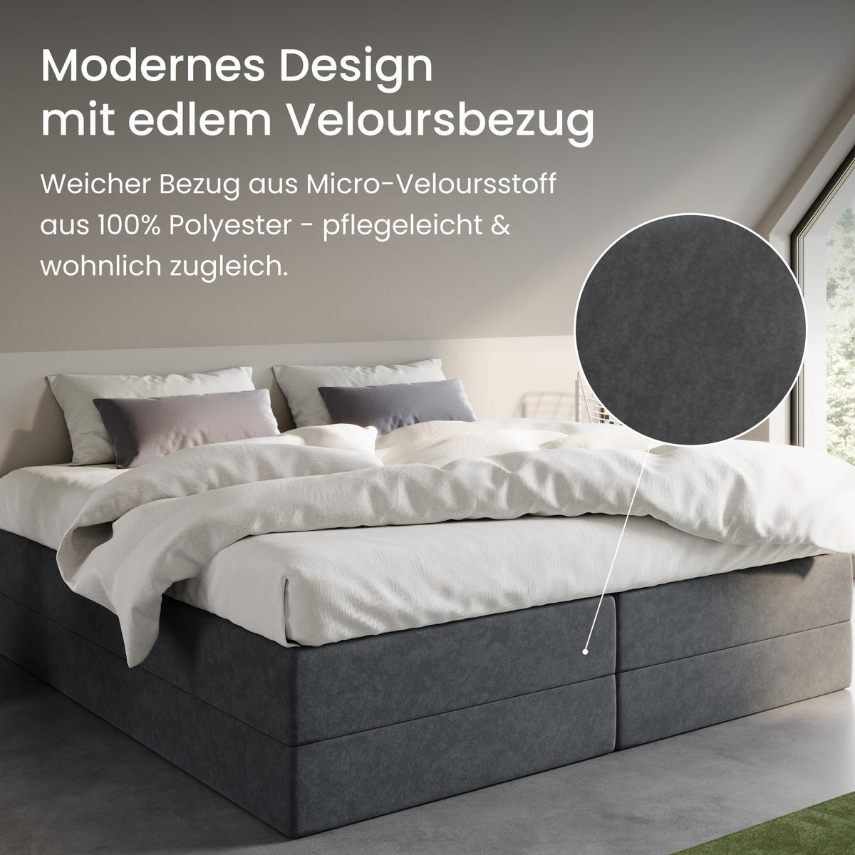 BOXSPRINGBETT mit Bonnell Matratze, 200 x 200 cm, in Dunkelgrau - Anthrazit, Holzwerkstoff (200/200cm) - Home Collective