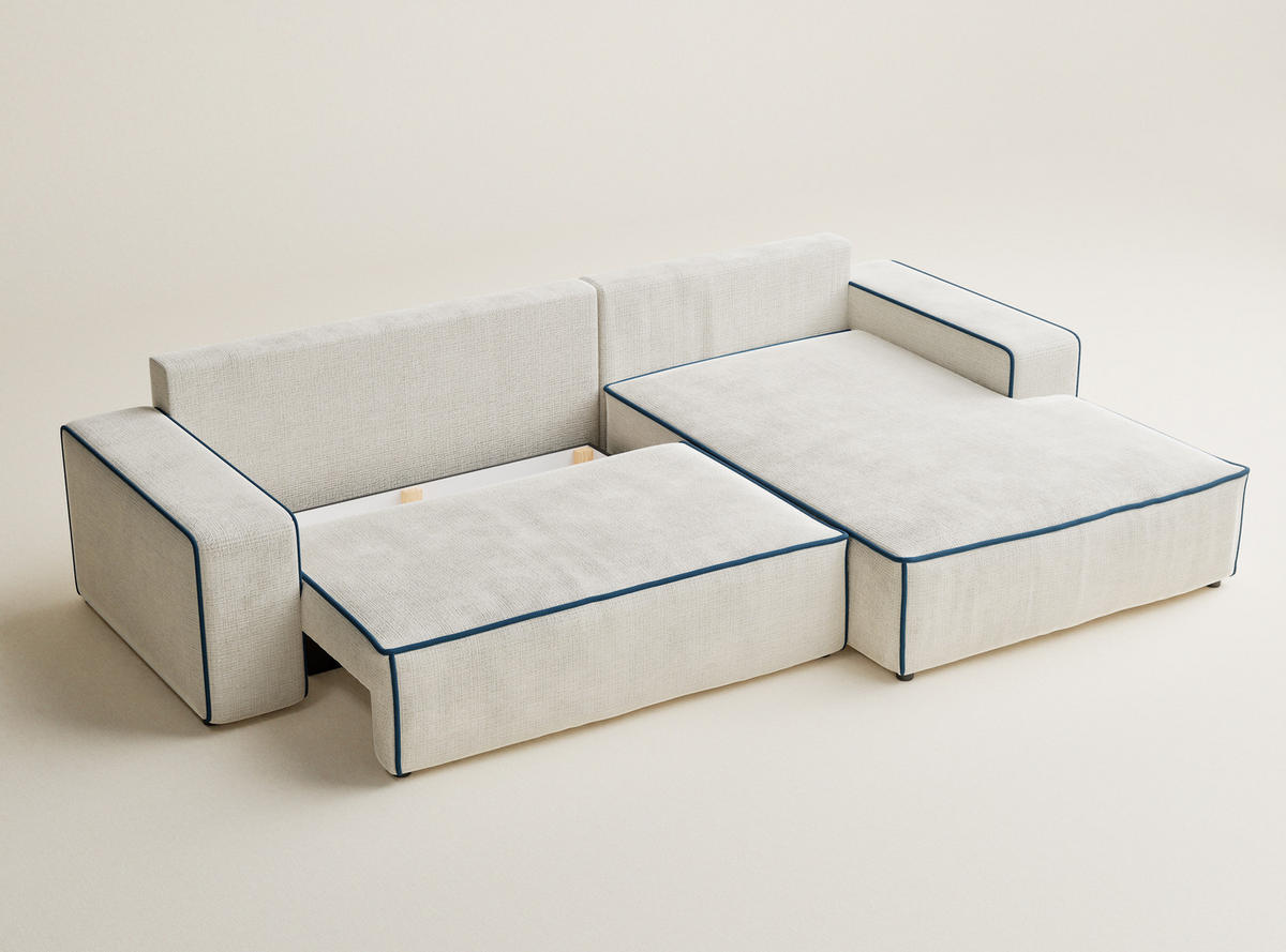ECKSOFA MIT SCHLAFFUNKTION Modo Braun Chenille-Stoff - Rechts Seite - Ecru/Schwarz, Holz/Holzwerkstoff (294/185cm) - Maison de Reve