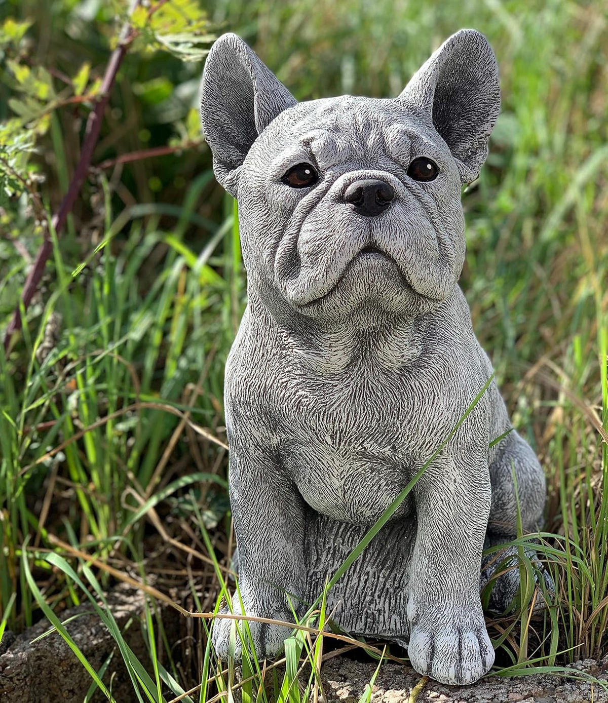 STEINFIGUR Frenchie Französische Bulldogge frostfest wetterfest - Grau, Stein (20/29/22cm) - stoneandstyle
