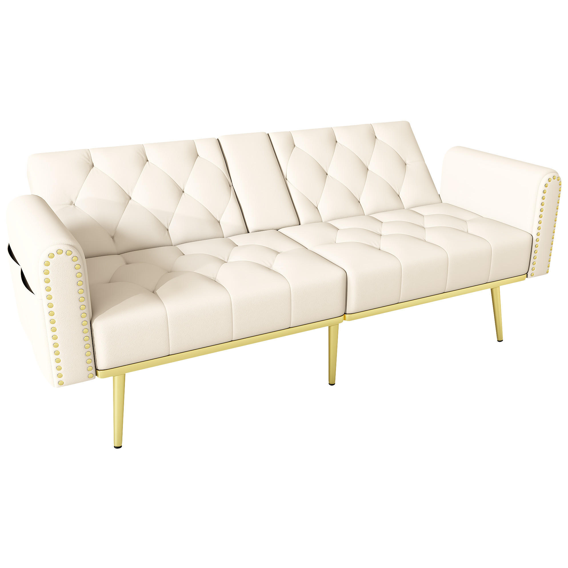 SCHLAFSOFA mit Liegefunktion 175 x 80 x 73,5 cm Samt Beige - Beige, Kunststoff (175/73.5/80cm) - Meubliv