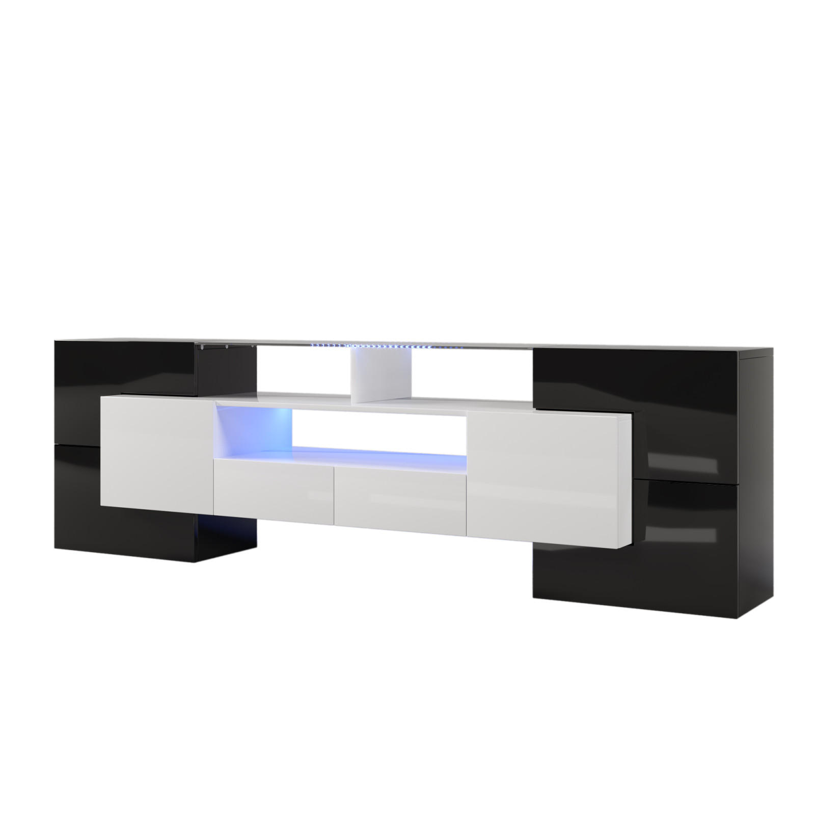 TV Lowboard LED 200 cm, Glasoberfläche, Schwarz - Schwarz, Holz (200/60/30cm)
