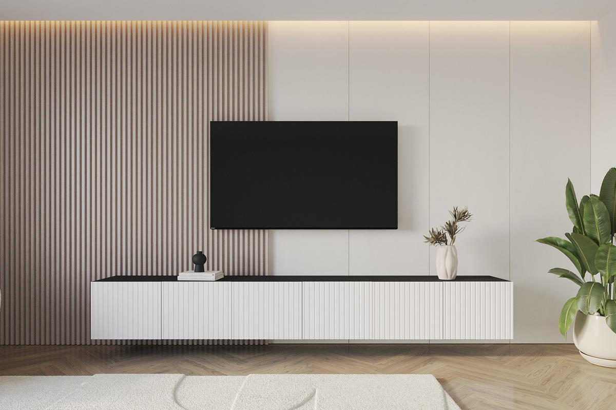 LOWBOARD KITO-W 3x100x40x41 cm - Schwarz / Weiß - Weiß, Holzwerkstoff (300/40/41cm) - ALTDECOR