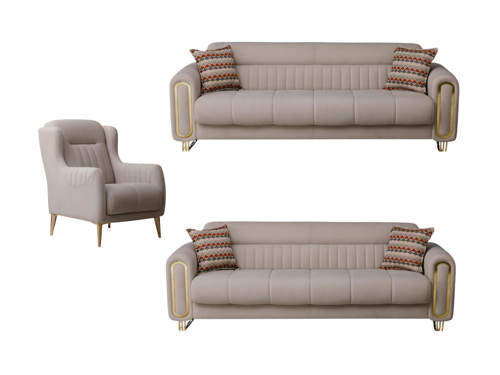 SITZGARNITUR Lima, Beige Stellvariante 3+3+1 - Beige, Holzwerkstoff/Metall (243/85/95cm)