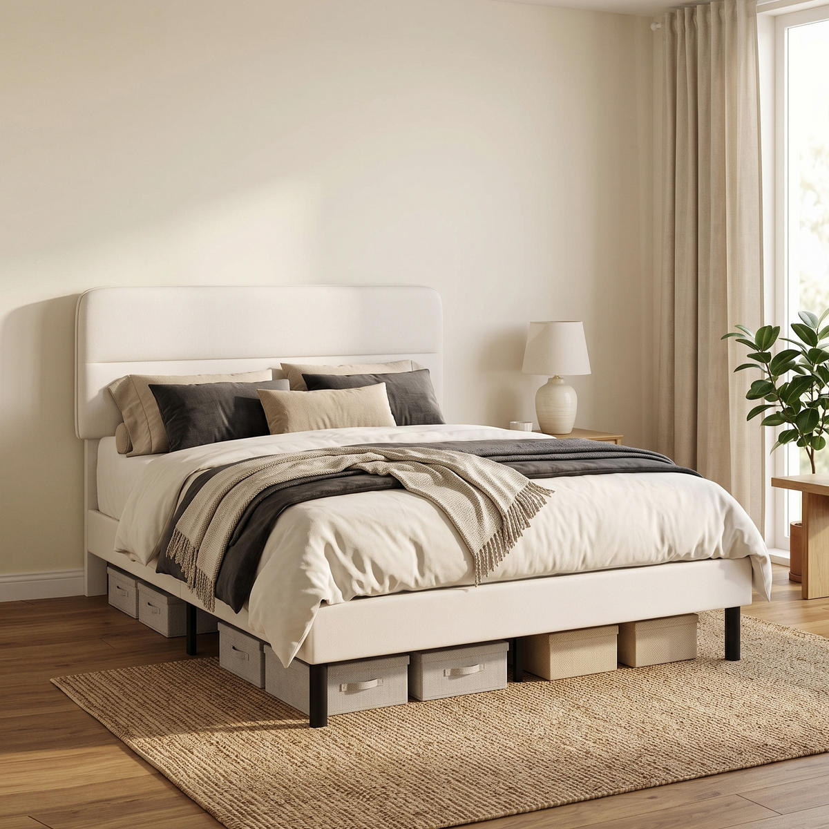 BETTGESTELL Polyester Sperrholz Beige - Beige, Holzwerkstoff/Textil (140/200cm) - HOMCOM