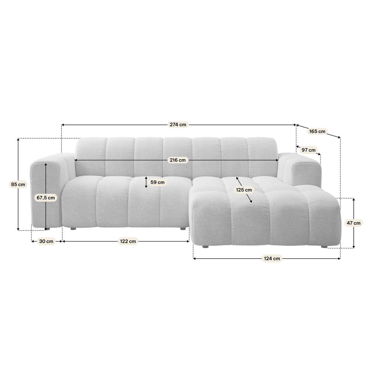 ECKSOFA TISI Orange Strukturstoff - Orange, Holz (274/165cm) - MASSENO