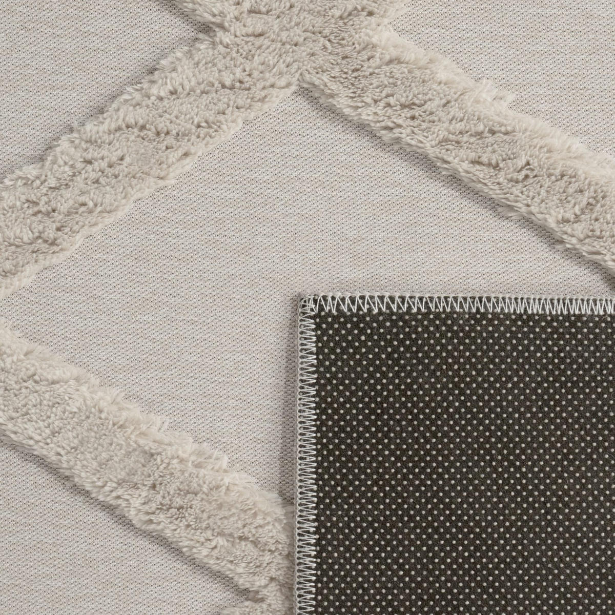 KURZFLORTEPPICH Waschbar, mit Rautenmuster, Creme, 200 x 280 cm - Beige, Textil (280/200cm) - KADIMA DESIGN