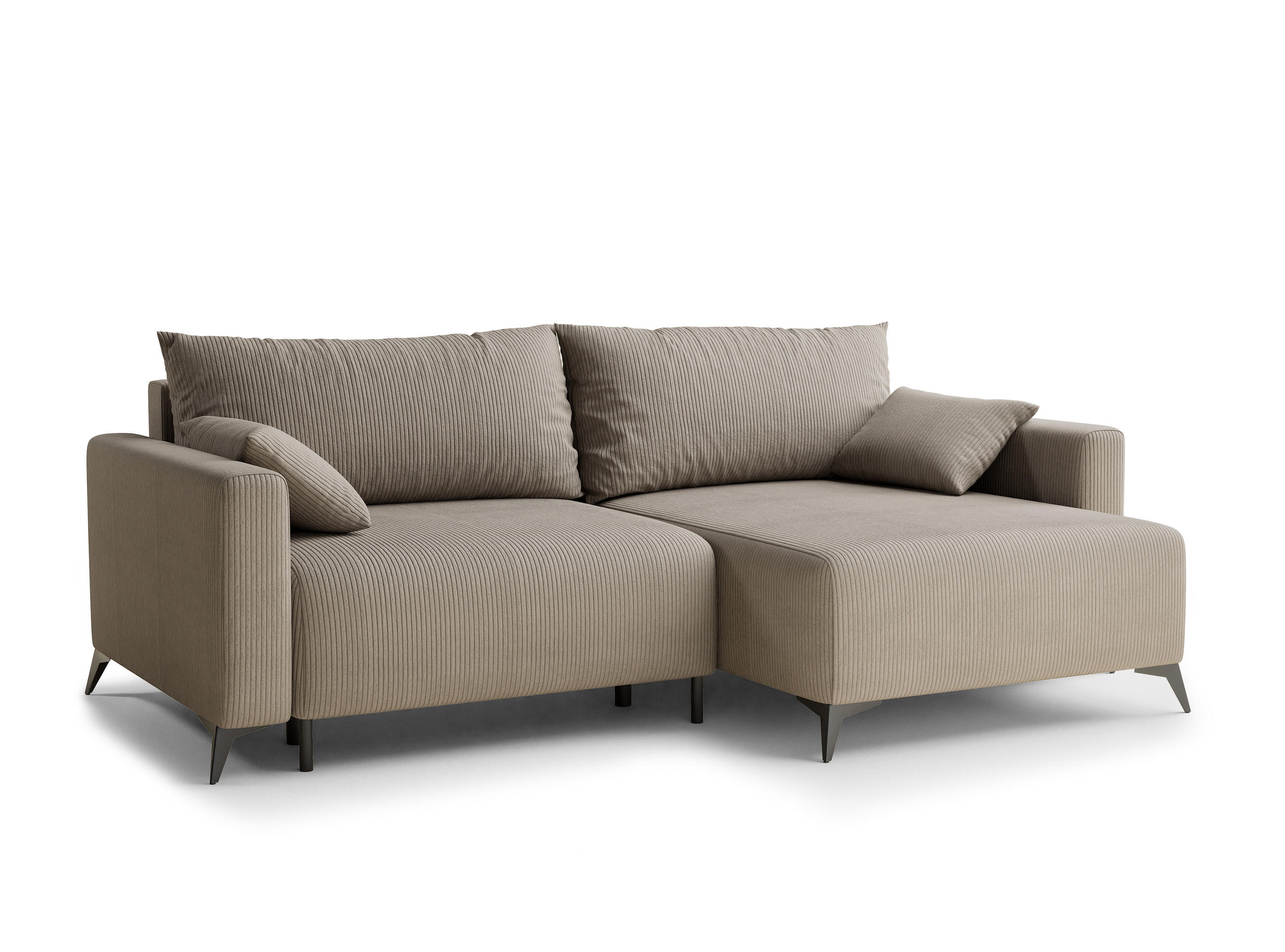 ECKSOFA MIT SCHLAFFUNKTION Leon Beige Samtstoff - Beige/Schwarz, Holz/Holzwerkstoff (239/148cm) - Maison de Reve