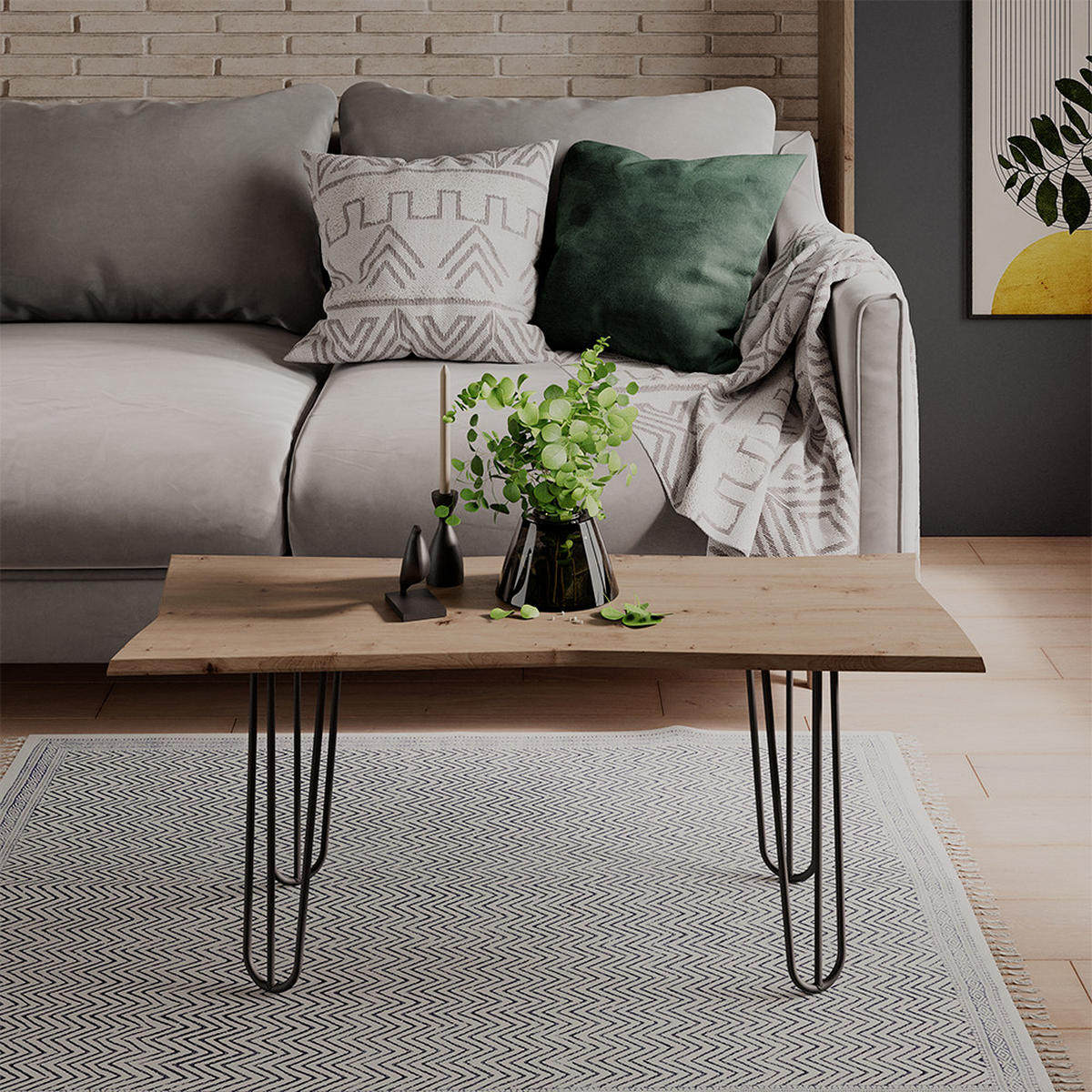 COUCHTISCH Yan Artisan 100 x 35.5 cm - Hellgrau, Holzwerkstoff (35.5/100/40cm) - Vicco