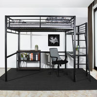 HOCHBETT Metall Schwarz 140x200 cm – Loftbett mit Arbeitsbereich, Leiter und Sicherheitsgeländer - Schwarz, Metall (145.5/201cm) - Meubles Cosy