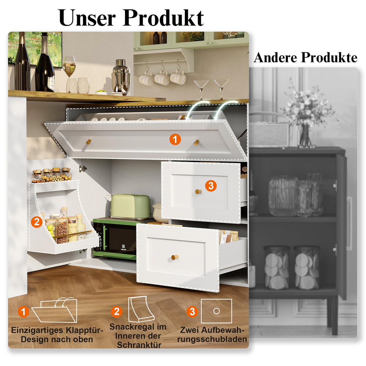 BARTISCH aus MDF mit Stauraum & 360°-Drehplatte, ausziehbar 138-204/39/105 cm, Weiß - Weiß, Holzwerkstoff (39/105/138cm) - Redom