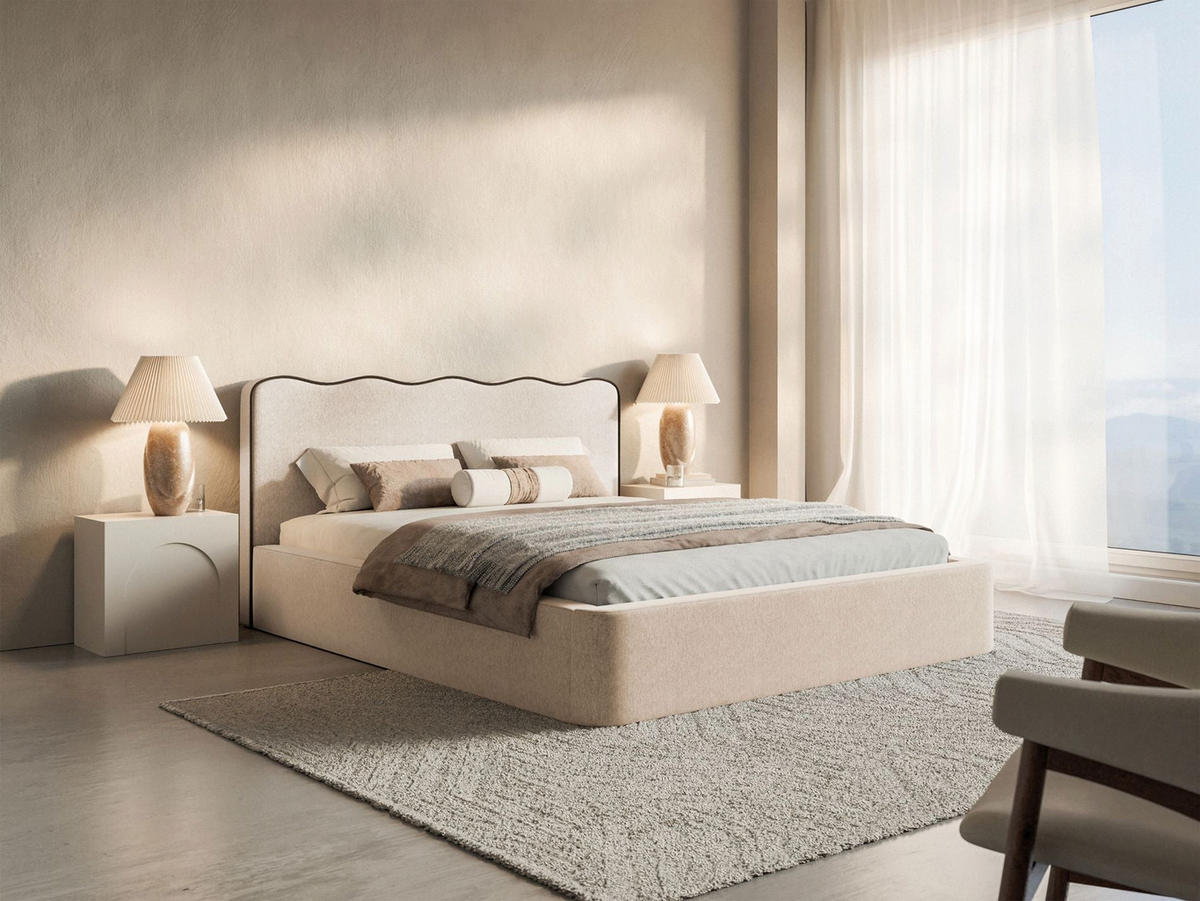 POLSTERBETT Duney Hellbeige Strukturstoff mit Bettkasten 180x200 cm - Ecru, Textil (180/200cm) - Selsey