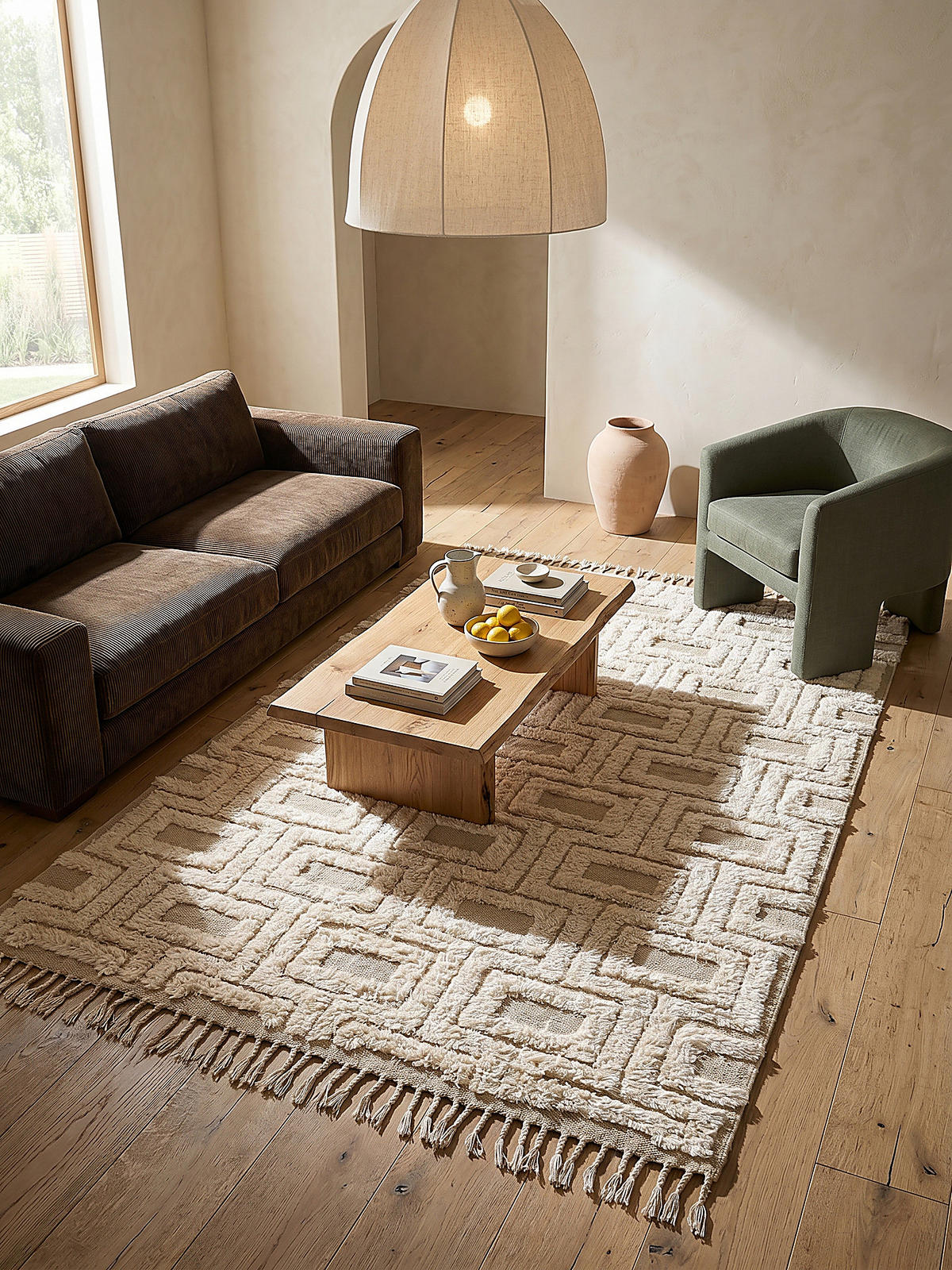 WOLLTEPPICH, Hoch-Tief Struktur Geometrisch, mit Fransen, Wohnzimmer Beige Rechteckig 200x290 - Beige, Textil (200/290cm) - KADIMA DESIGN