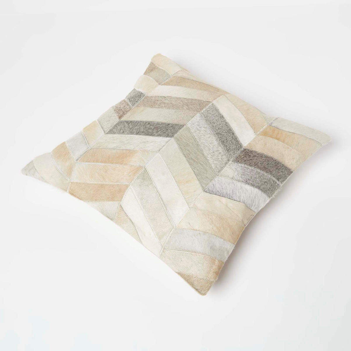 PATCHWORK-KISSEN Fell & Leder 45/45 cm Chevron - Multicolor, Leder/Textil (45/45cm) - Homescapes