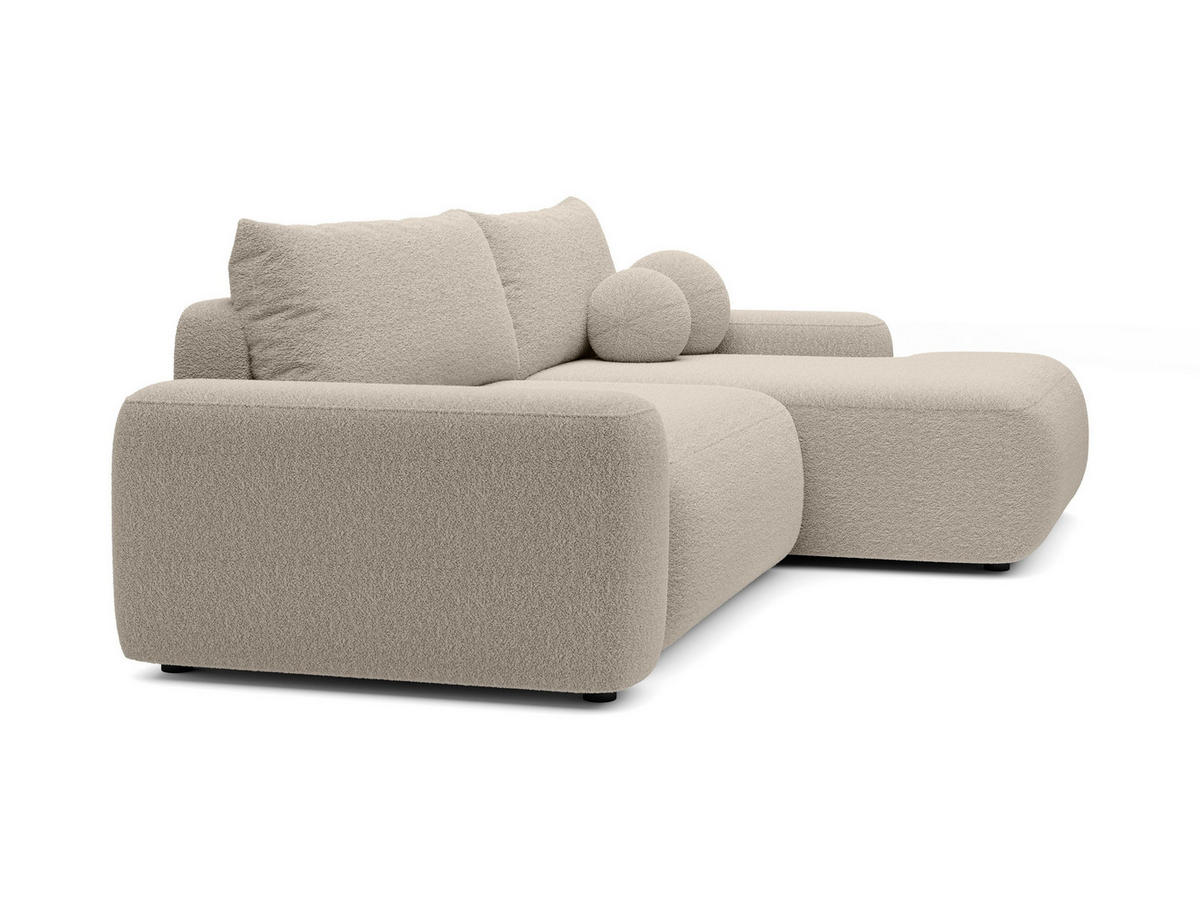ECKSOFA RUOTA Beige Boucle-Stoff mit Schlaffunktion - Beige, Holz (264/162cm) - MASSENO