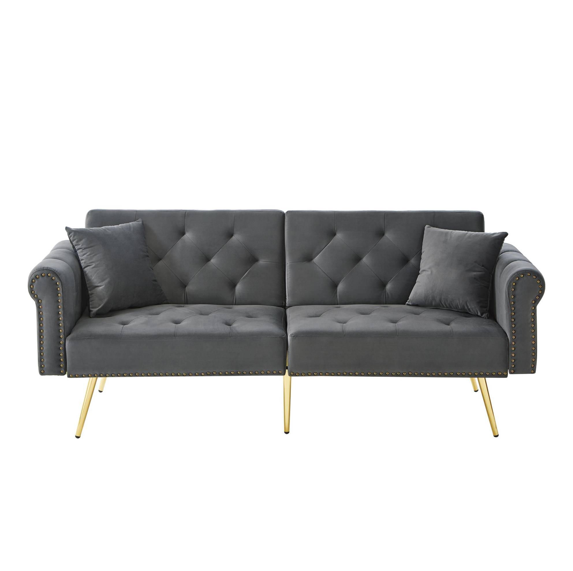 SCHLAFSOFA mit Schlaffunktion 147 x 85 cm Samt Antique Gray 2er-Kissen - Grau, Kunststoff (173/70/75cm) - Meubliv