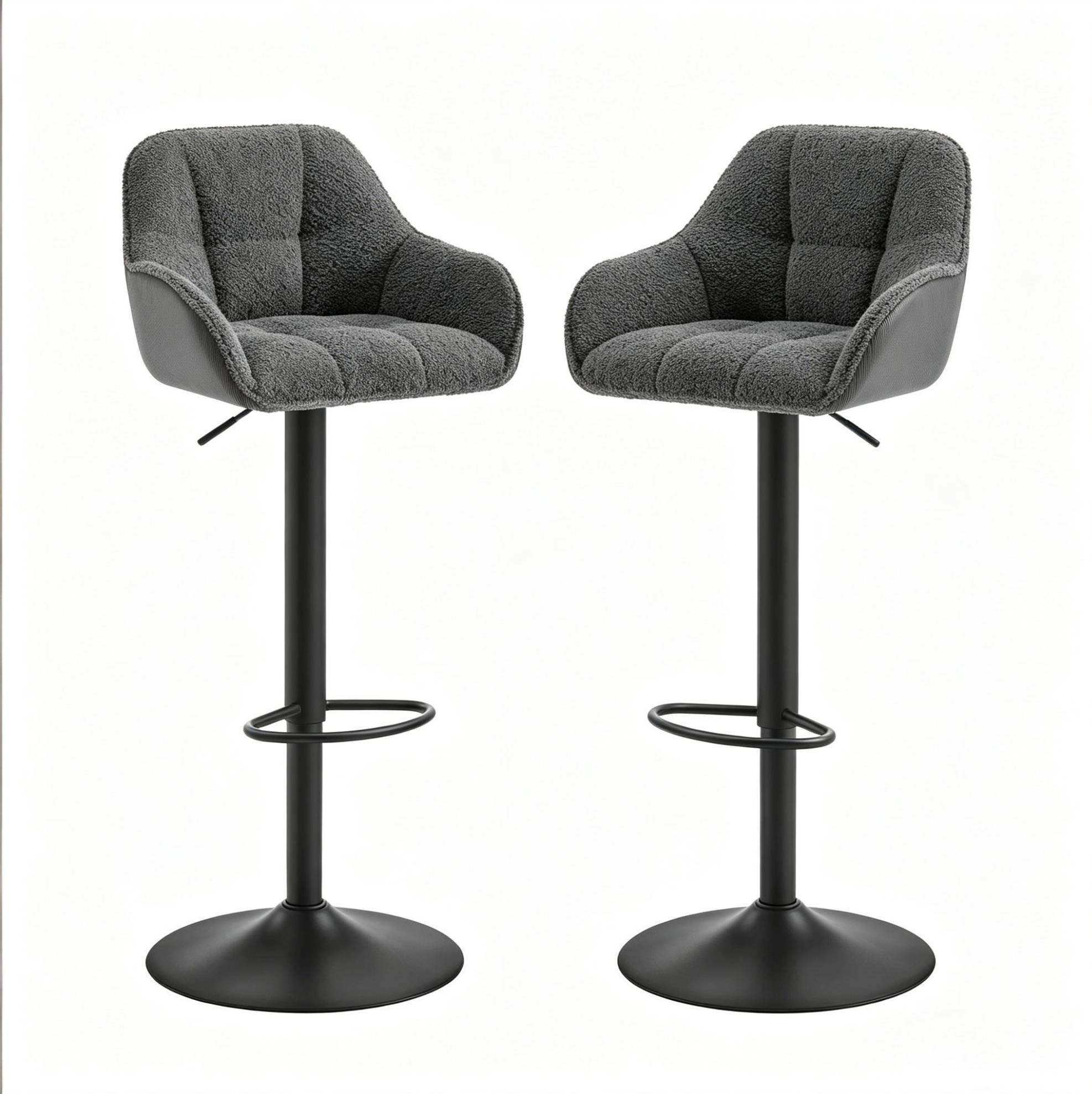 BARHOCKER 2er-Set höhenverstellbar 63-84 cm Chenille Dark Gray - Dunkelgrau, Metall (52/109/50cm) - Meubliv