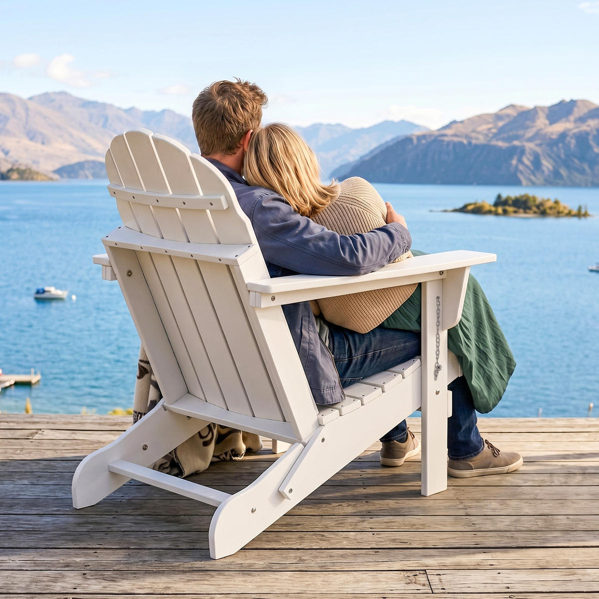 ZAHRADNÍ židle ADIRONDACK, skládací zahradní křeslo, zahradní nábytek, balkonová židle, plast, bílá - bílá, plast (87/93/75cm) - Outsunny