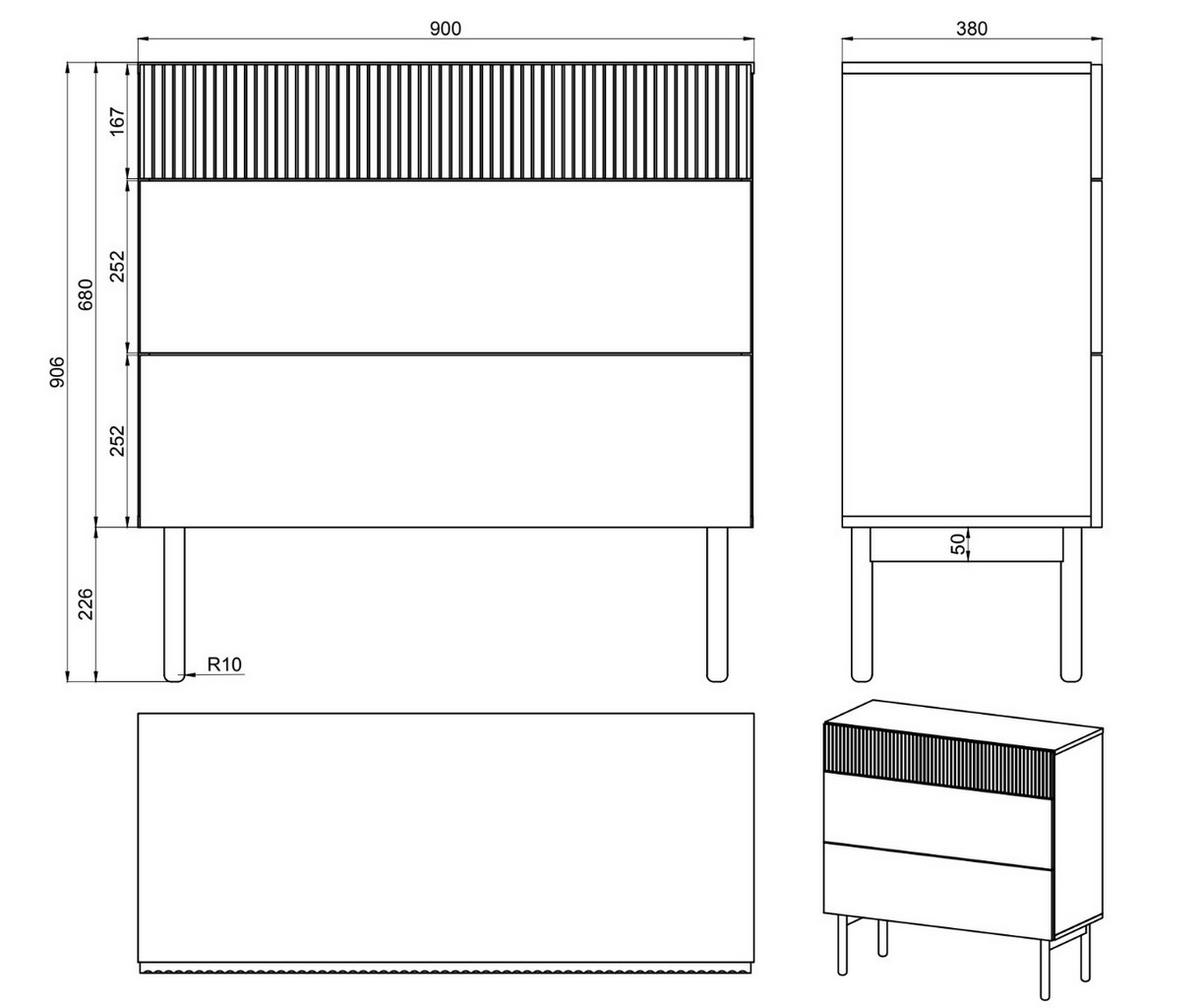 KOMODA Nolie dekor duba s 3 zásuvkami 90 cm - farba duba, drevo/kompozitné drevo (90/90.6/38cm) - Selsey
