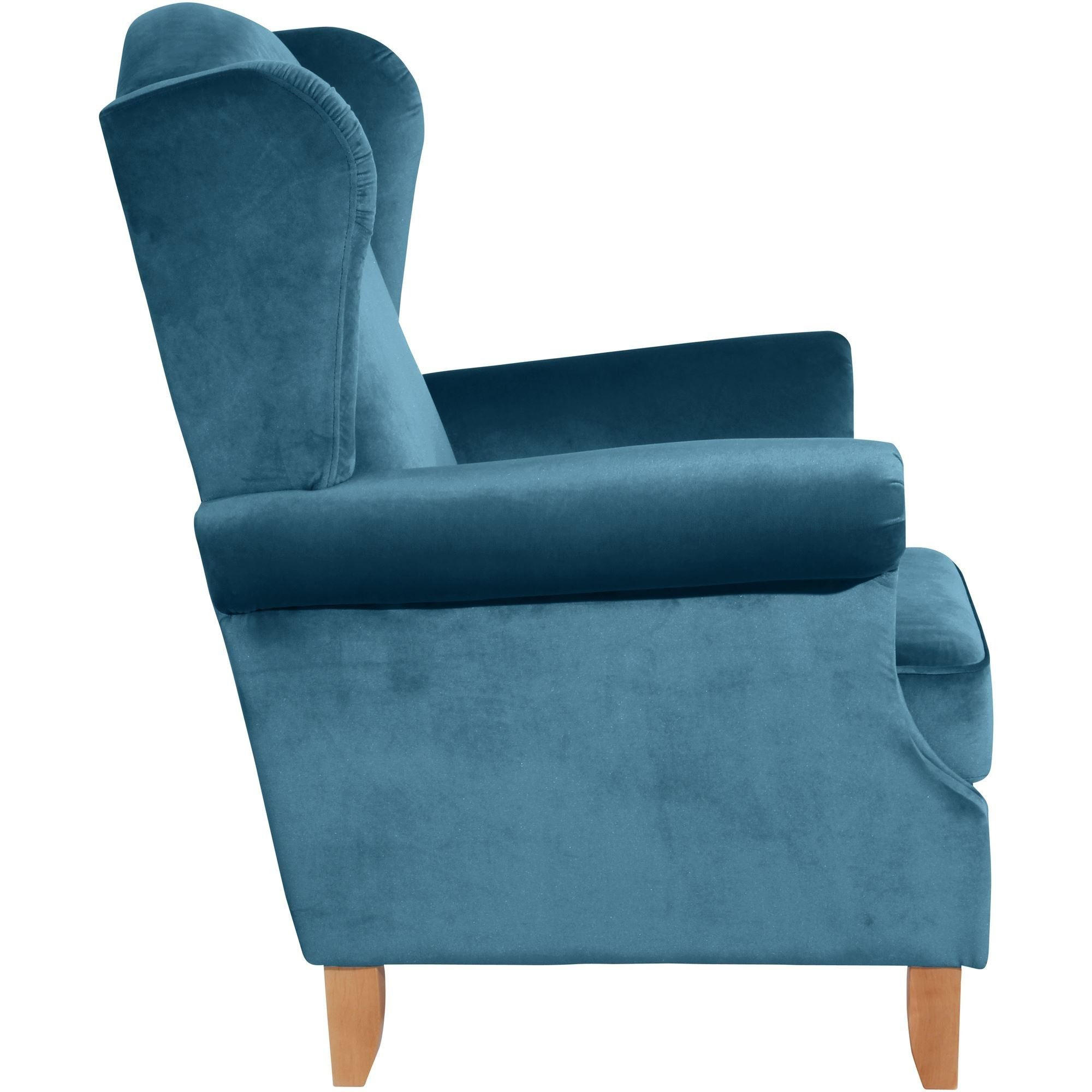 OHRENSESSEL Katria Bezug Samtvelours Buche natur / petrol - Blau, Kunststoff (88/108/84cm) - 58aufmkessel