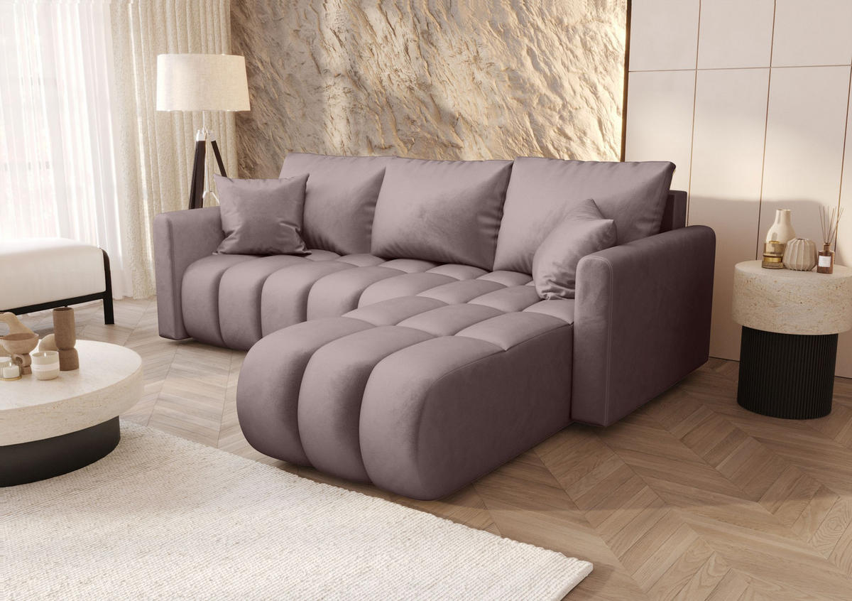 ECKSOFA GARDA rechts dunkelrosa Velours Monolith 62 - Schlaffunktion, Bettkasten - Pink, Textil (230/149cm) - Cornero