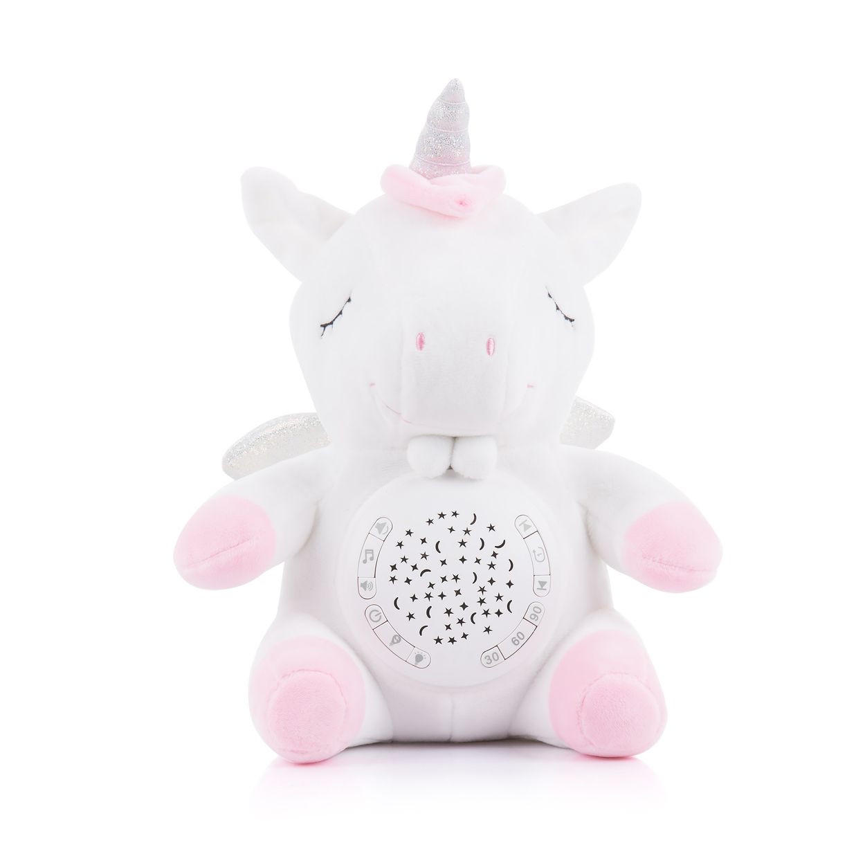 MUSIKSPIELZEUG Projektor-Plüschtier Einhorn PIL0200 rosa 12 Melodien, Projektor, zwei Figuren, Timer, ab Geburt, Lernspielzeug - Rosa, Textil (22/25/13cm) - Chipolino